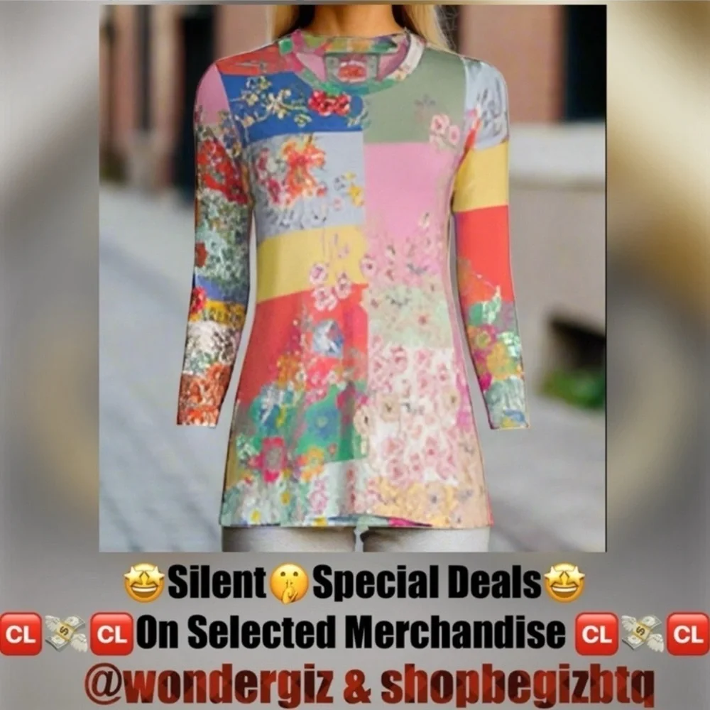 🔥🔥Johnny Was Marcel Lenora Patchwork Tunic Floral Motif Pink & Yellow SizeXSMALL_3